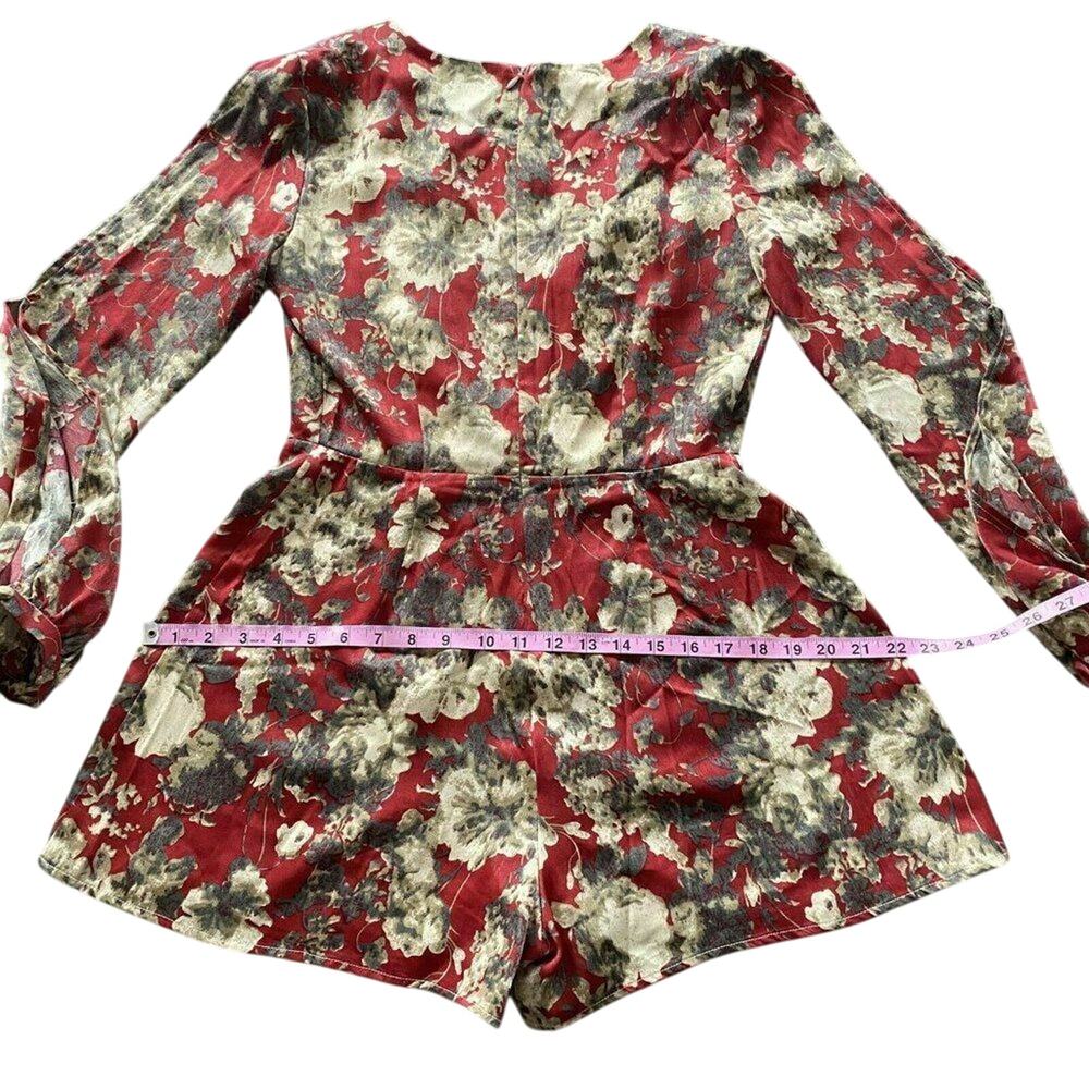 Ark & Co ivory Burgundy Floral Jumpsuit Long Sleeve Wrap Front Size Mediun boho - Picture 11 of 12